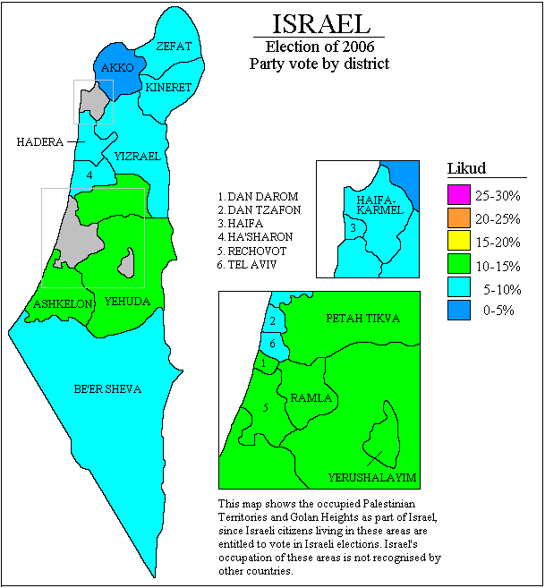 israel legialative election 2006 likud map