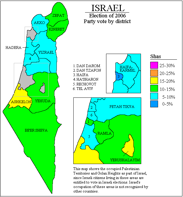 israel legislative election 2006 map shas