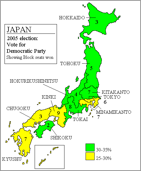 japan legislative election 2005 map democratic party liberal-democratic party