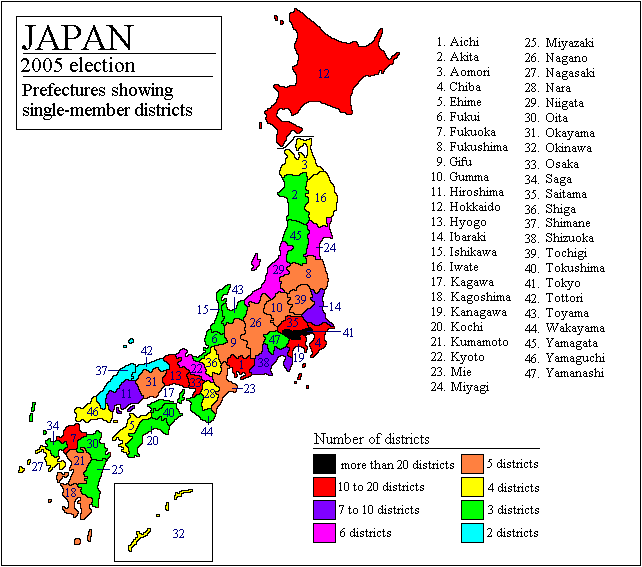 japan legislative election 2005 map